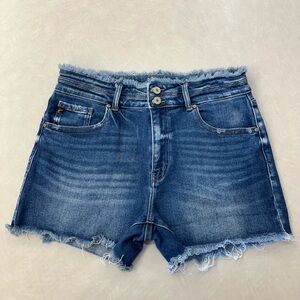 Maurices Blue High-Waisted Jean Shorts with Frayed Hem